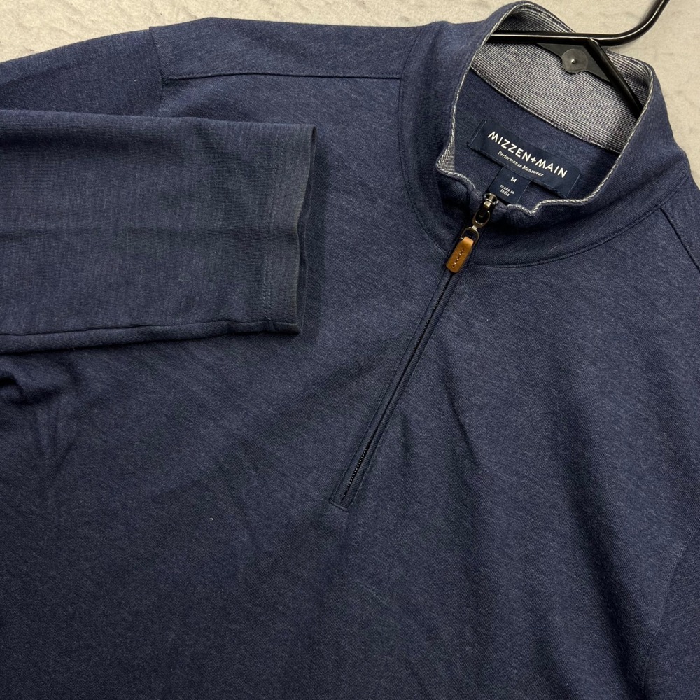 Mizzen Main Mens Blue Performance Quarter Zip Pullover Club Champion Logo Sz M